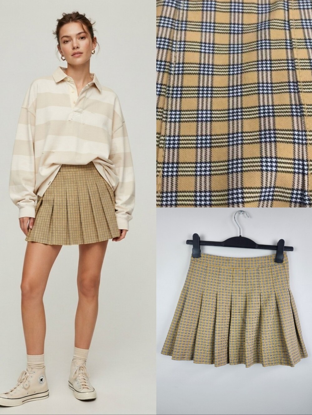 Aritzia Sunday Best Sz 6 Olive 19" Pleated Mini Skirt Plaid Clueless Academia